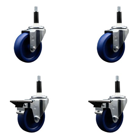 Service Caster 4'' Solid Poly Wheel Swivel 7/8'' Expanding Stem Caster Set 2 Brakes, 4PK SCC-EX20S414-SPUS-2-PLB-2-78